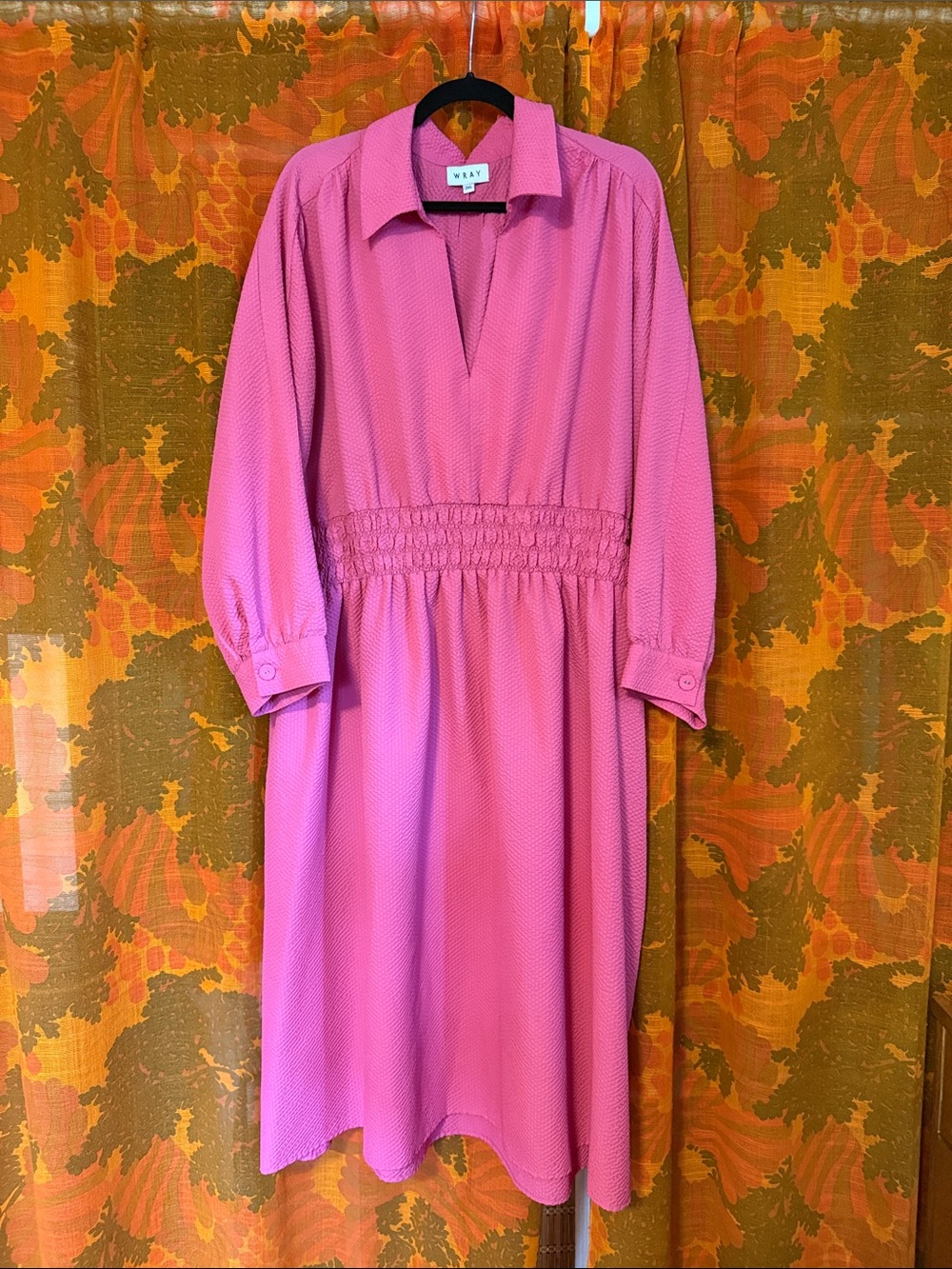 Wray Pink Collared Midi Dress with Smocked Waist Detail